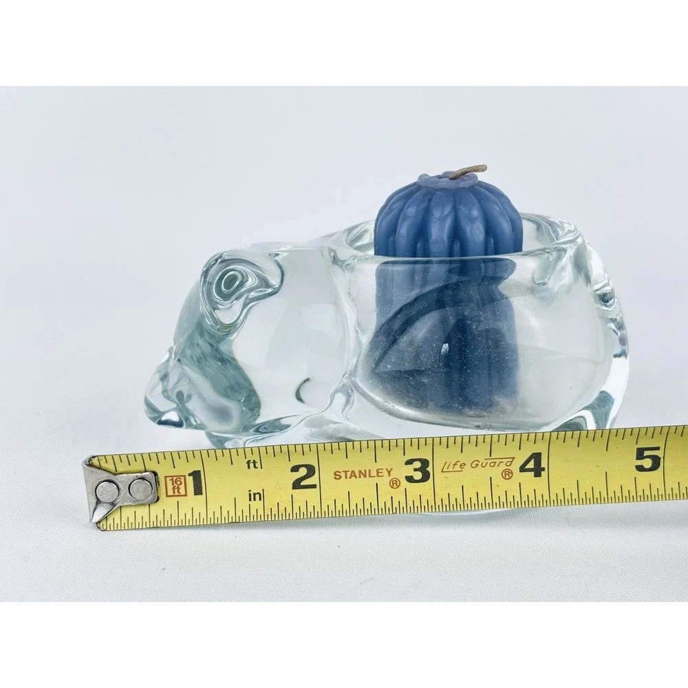 VTG Indiana Glass Heavy Sleeping Kitty Cat Candle Tea Light Holder Paperweight